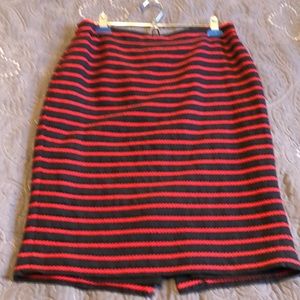 Red and navy striped pencil skirt